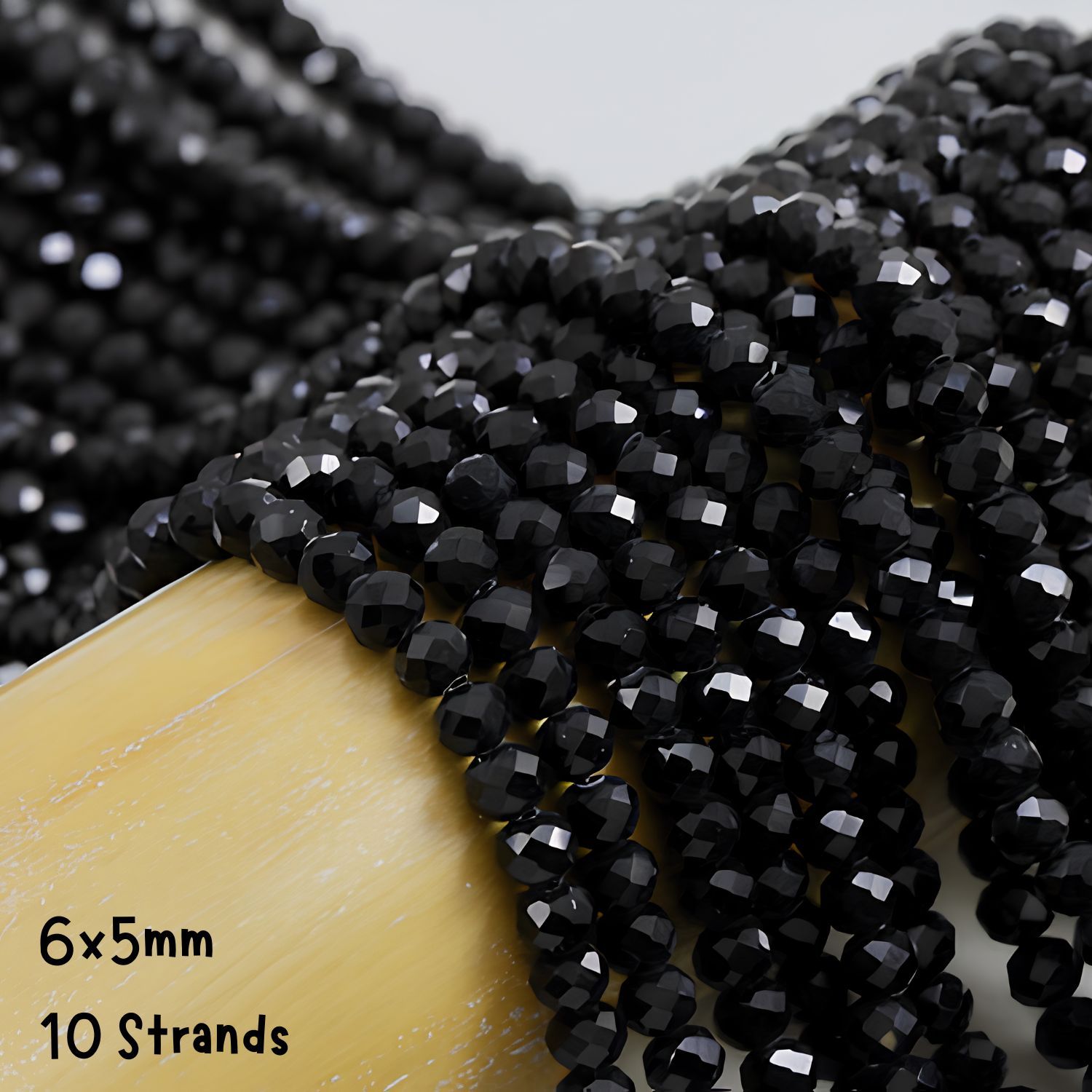 6x5mm Faceted Rondelles, 10 Strands, Approx 850pcs, Opaque Black, Hole 1mm, Glass Beads, 5.82oz