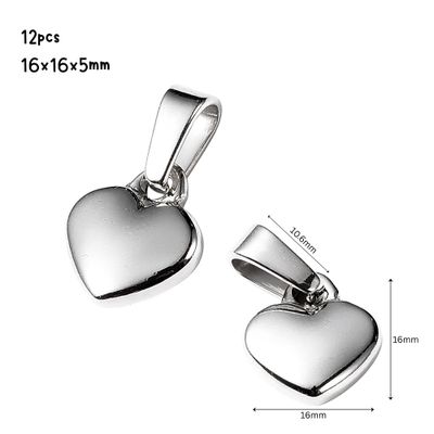 Stainless Steel Hearts, 12pcs, 16x16x5mm, Bail 10x7mm, Hole 7x4mm, Charms/Pendants, 2.08oz