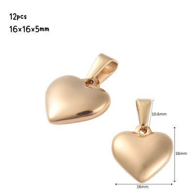 GP Stainless Steel Hearts, 12pcs, 16x16x5mm, Bail 10x7mm, Hole 7x4mm, Charms/Pendants, 2.08oz