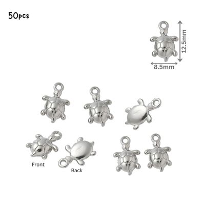 Stainless Steel Turtles, 50pcs, 12.5x8.5x3mm, Hole 1.2mm, Charms/Pendants, 1.16oz