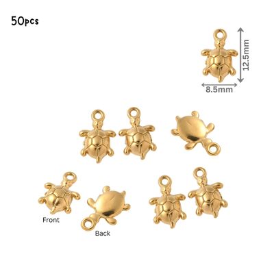 GP Stainless Steel Turtles, 50pcs, 12.5x8.5x3mm, Hole 1.2mm, Charms/Pendants, 1.16oz