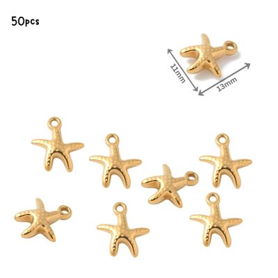 GP Stainless Steel Starfish, 50pcs, 13x11x3.5mm, Hole 1.2mm, Charms/Pendants, 1.48oz