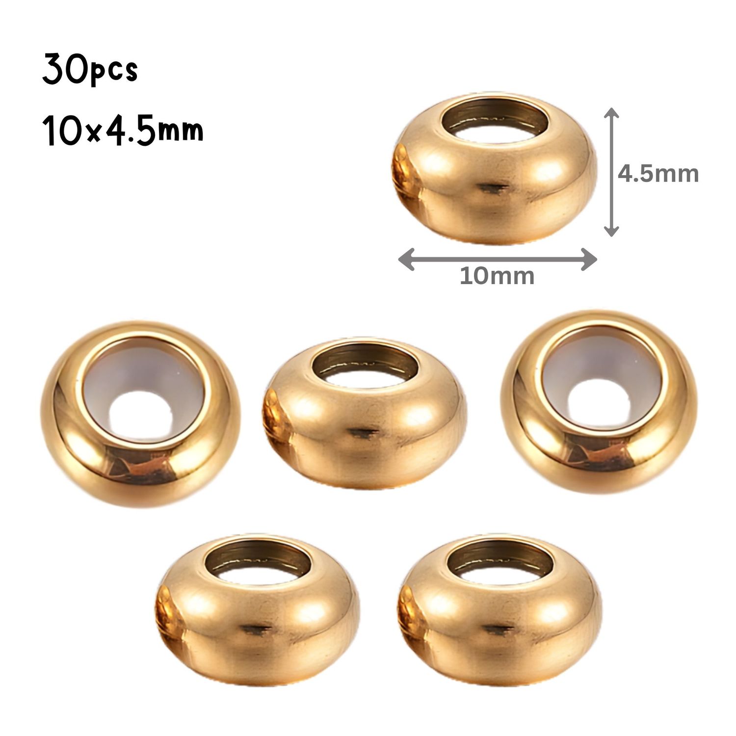 GP Stainless Steel Rubber Core Stopper Beads, 30pcs, 10x4.5mm, Hole 4mm, Metal Beads, Fits Pandora, 1.20oz