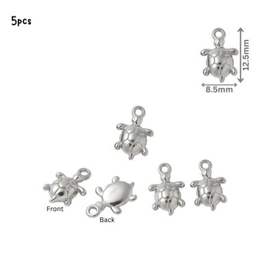 Stainless Steel Turtles, 5pcs, 12.5x8.5x3mm, Hole 1.2mm, Charms/Pendants, 0.14oz