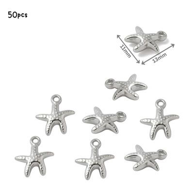 Stainless Steel Starfish, 50pcs, 13x11x3.5mm, Hole 1.2mm, Charms/Pendants, 1.48oz