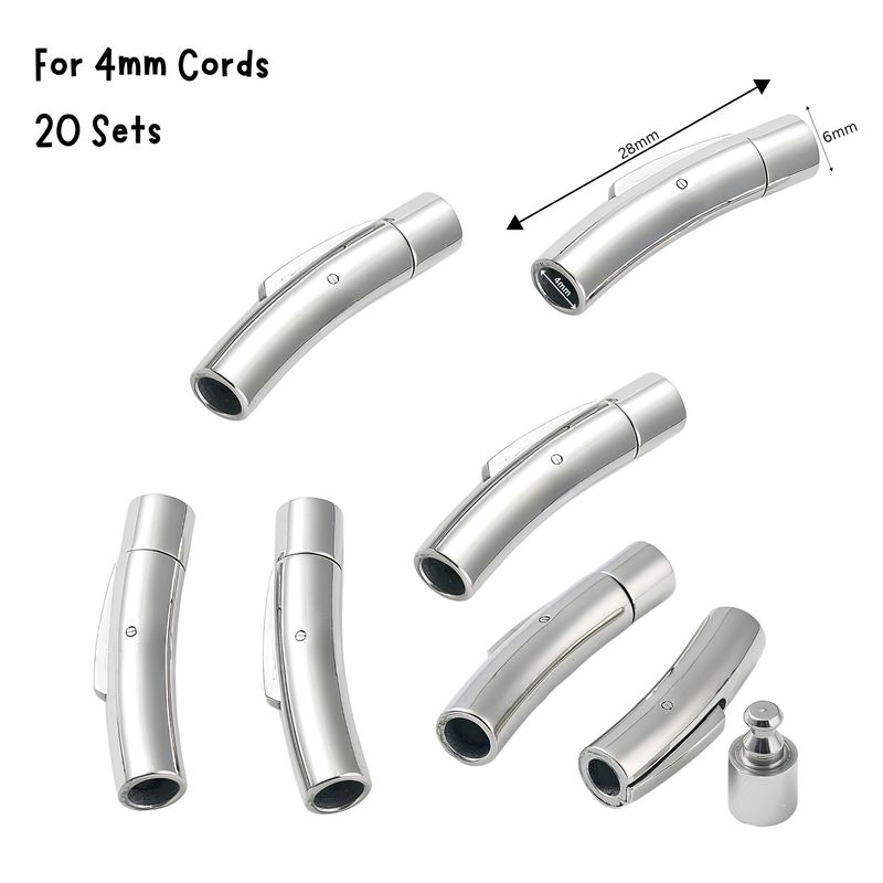 Stainless Steel Bayonet Clasps, 20 Set, 28x6x6.5mm, For 4mm Cords, 3.03oz