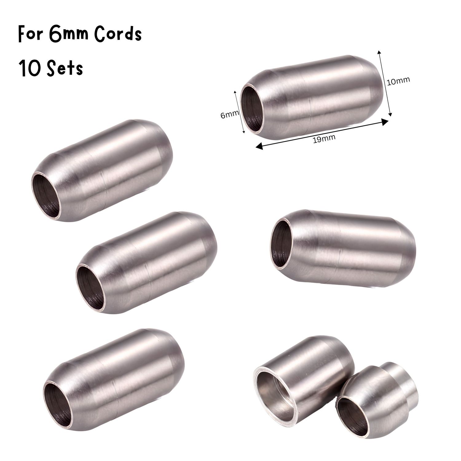 Matte Stainless Steel Magnetic Bullet Clasp, 10 Sets, 21x12x9mm, For 6mm Cords, 2.47oz