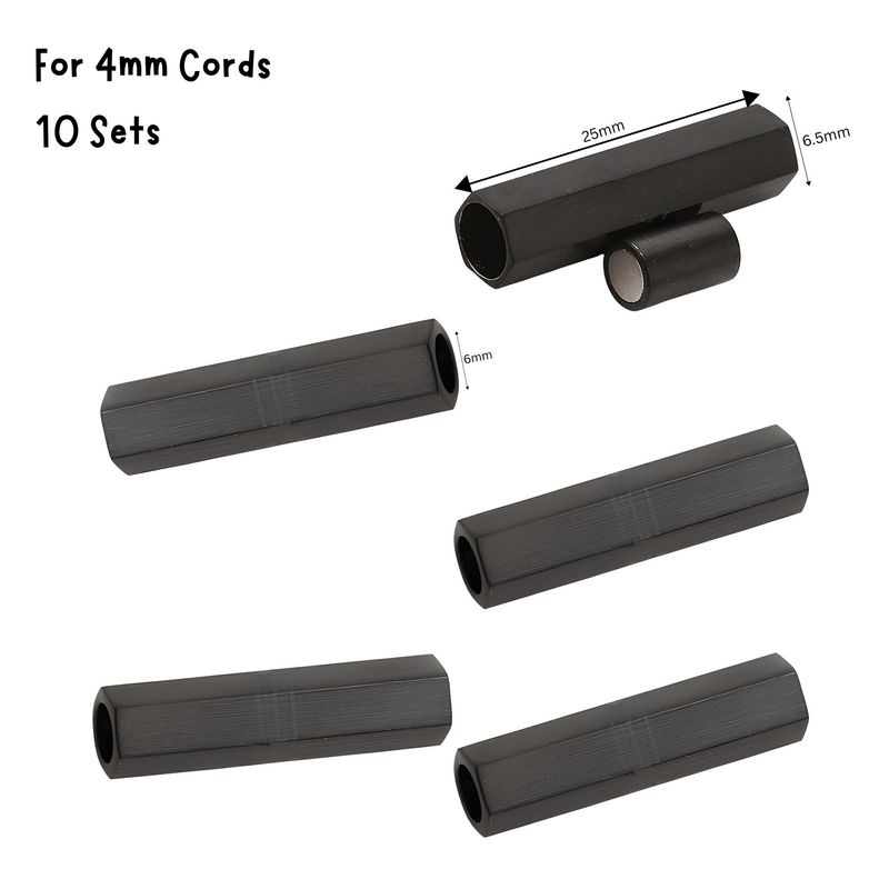 Black Stainless Steel Hexagonal Magnetic Clasp, 10 Sets, 25x6.5mm, For 4mm Cords, 1.26oz