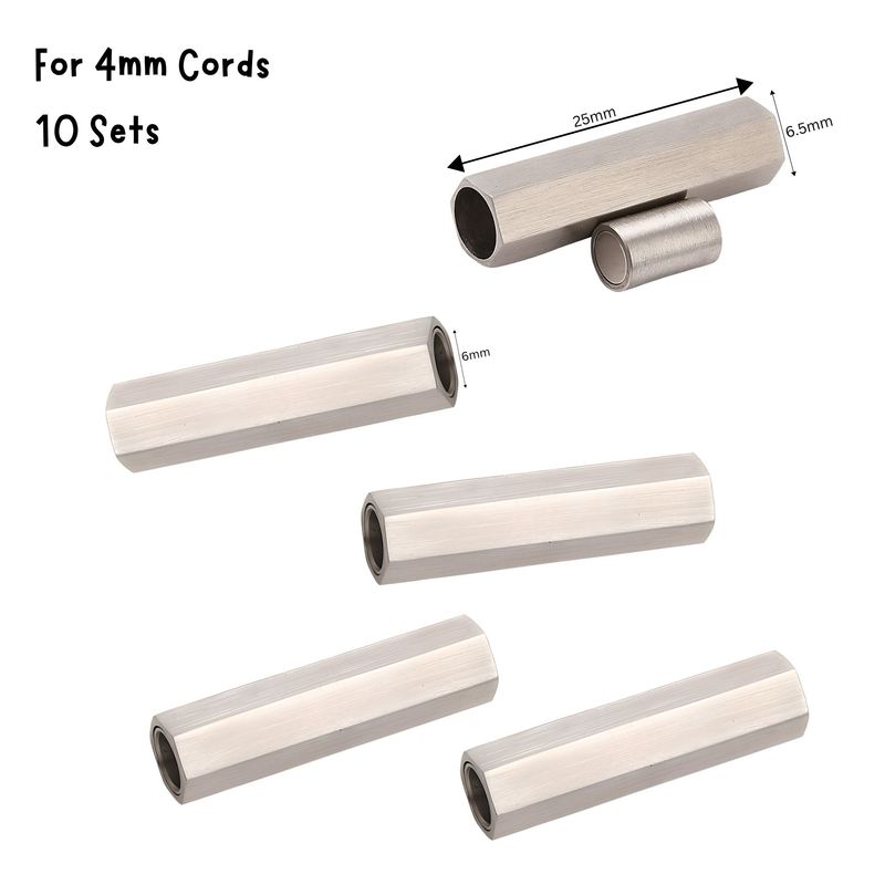 Stainless Steel Hexagonal Magnetic Clasp, 10 Sets, 25x6.5mm, For 4mm Cords, 1.26oz