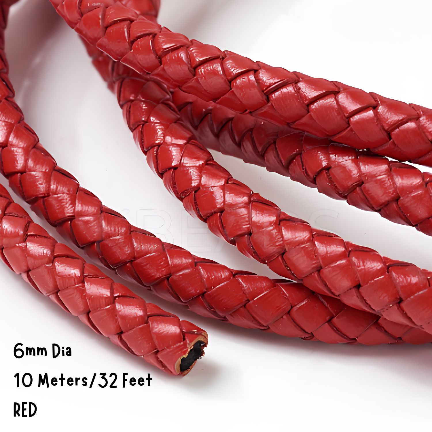 6mm Braided Leather Cord, Red, 10 Meters/32 Feet, 7.87oz