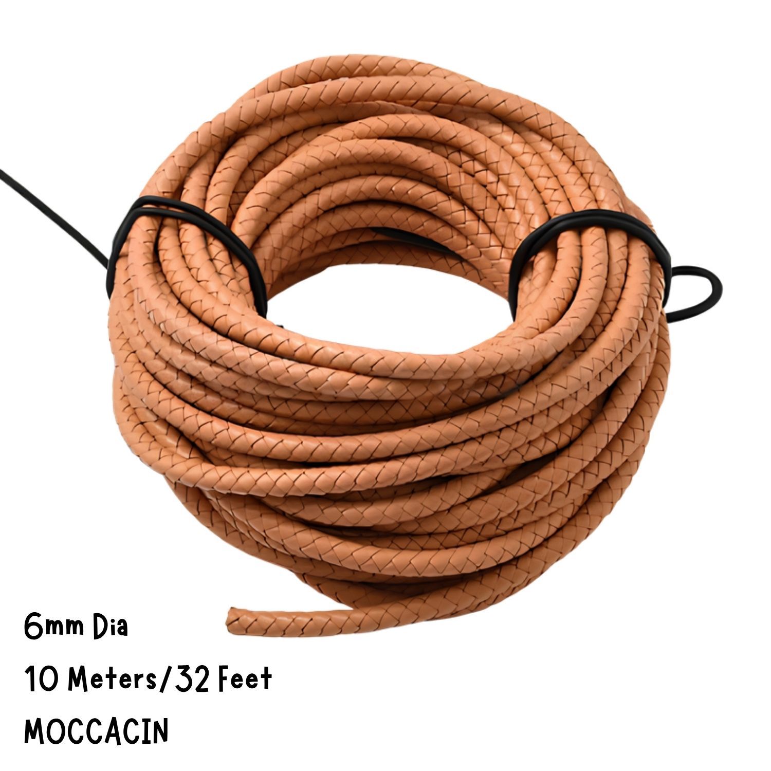 6mm Braided Leather Cord, Moccacin, 10 Meters/32 Feet, 7.87oz
