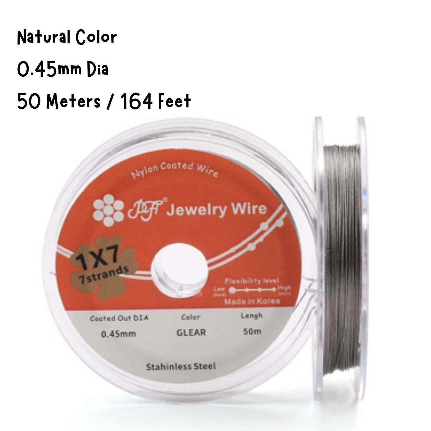 Soft Tiger Tail Wire, 7 Strands, Nylon-Coated Stainless Steel, 0.018"/0.45mm, 50 Meters, 164 Feet, 1.20oz