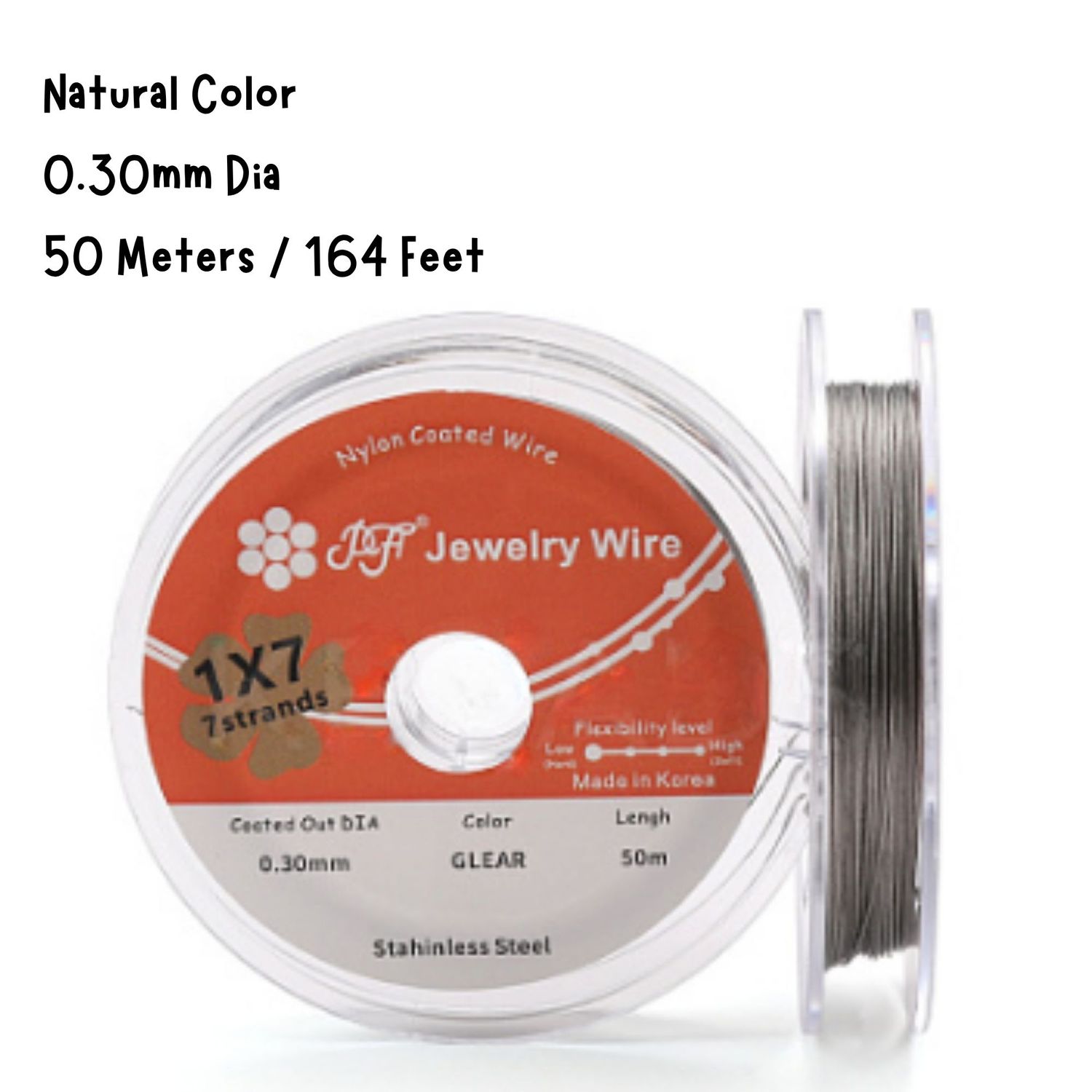 Soft Tiger Tail Wire, 7 Strands, Nylon-Coated Stainless Steel, 0.012"/0.30mm, 50 Meters, 164 Feet, 1.02oz