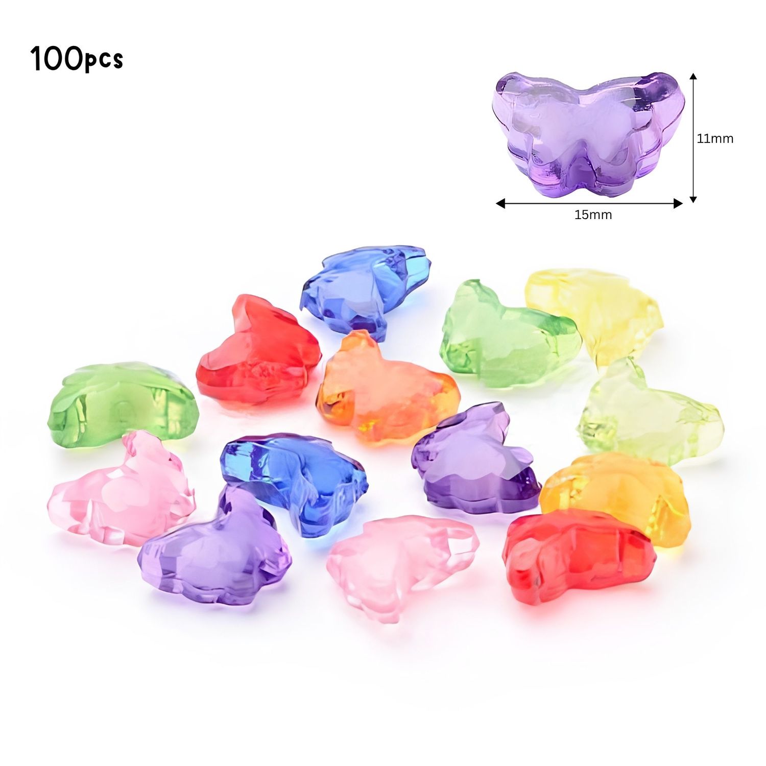 11x15x6mm Acrylic Beads, Butterflies, Mixed Colors, Approx 100pcs, Hole 2mm, 1.87oz