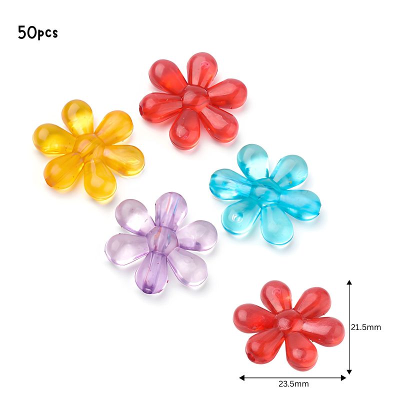 23.5x21.5x5mm Acrylic Beads, Flowers, Mixed Colors, Approx 50pcs, Hole 2mm, Cell Phone Decor, 1.80oz