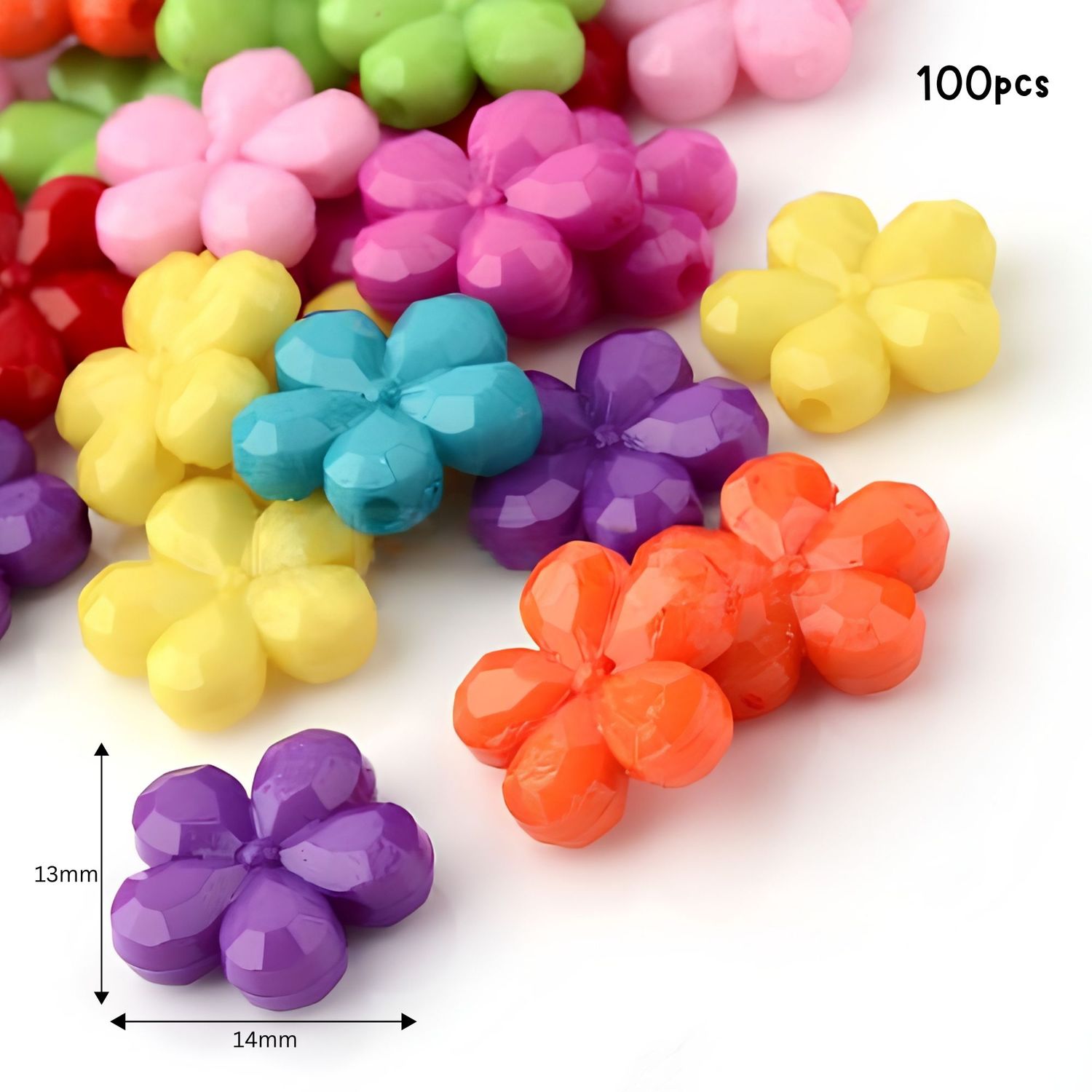 14x13x4mm Acrylic Beads, Flowers Mixed Colors, Approx 100pcs, Hole 1.5mm, 1.55oz