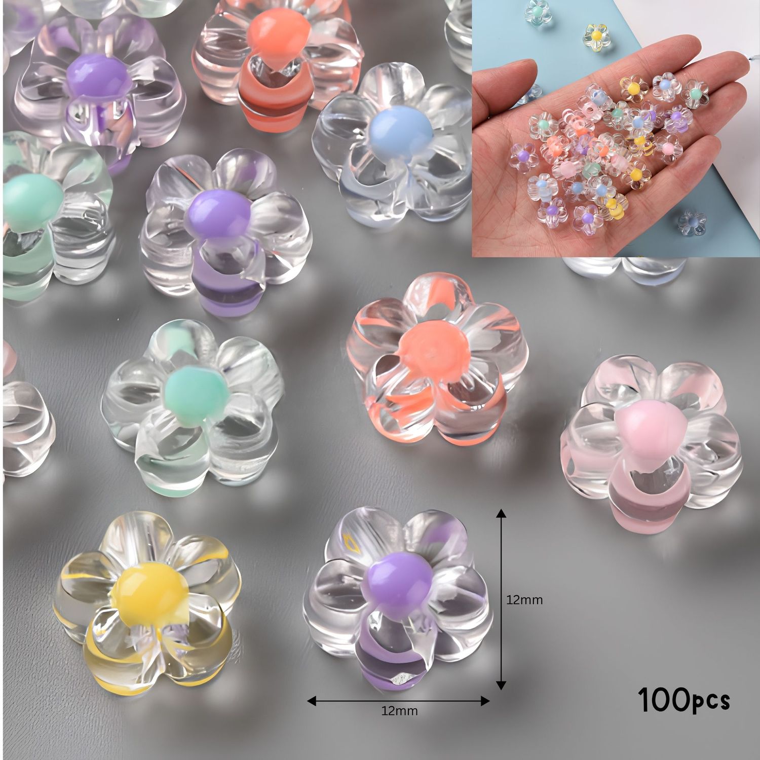 12x12x6mm Acrylic Beads, Flowers, Mixed Colors, Approx 100pcs, Hole 2.5mm, 1.98oz