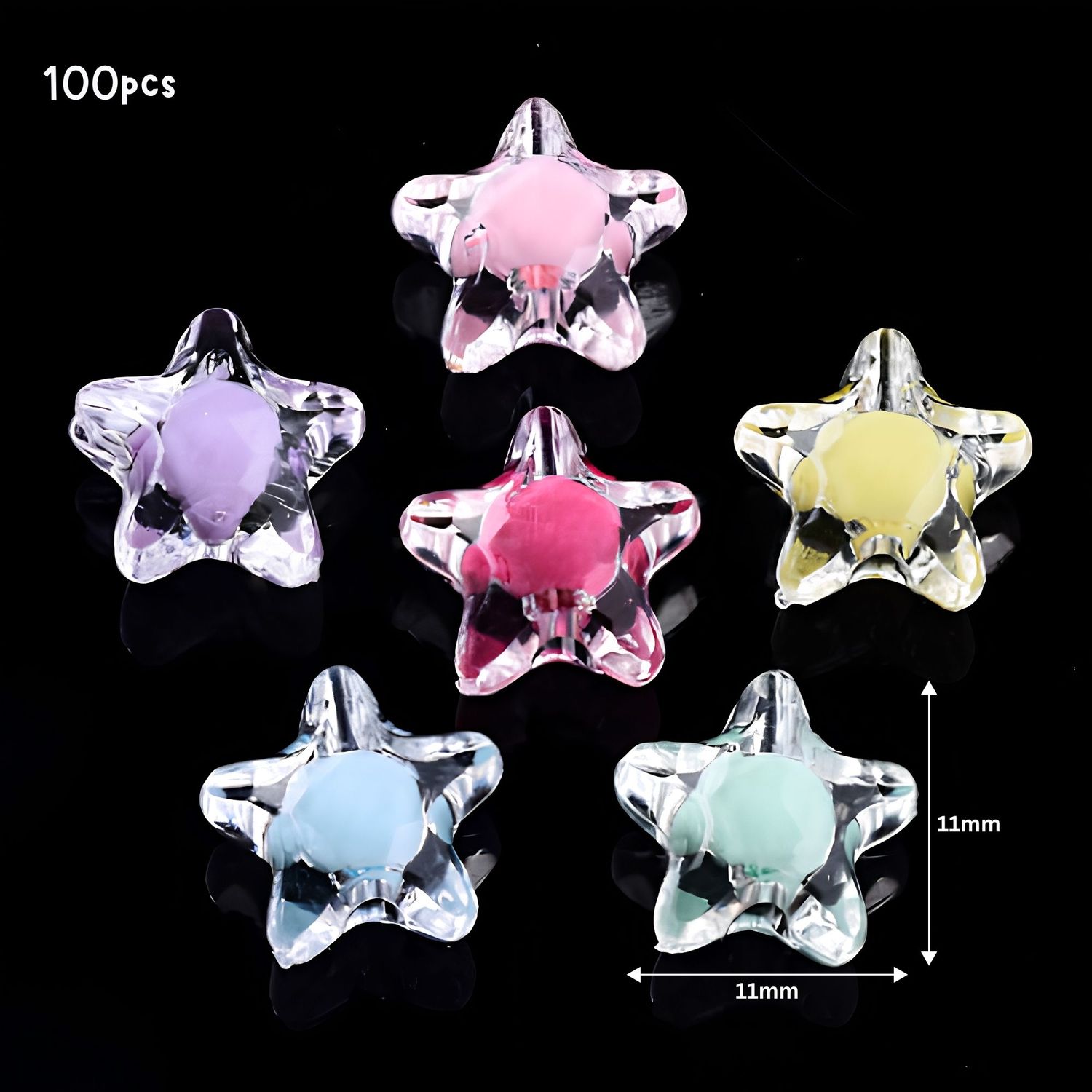 11x11x7mm Acrylic Beads, Stars, Mixed Colors, Approx 100pcs, Hole 2mm, 1.45oz