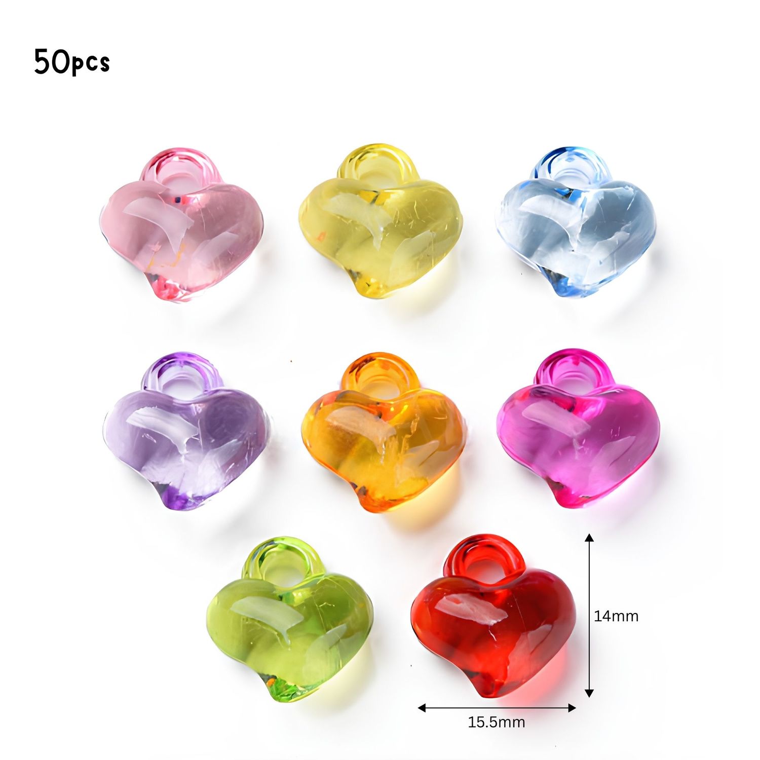 15.5x14x9.5mm Acrylic Pendants, Hearts, Mixed Colors, Approx 50pcs, Hole 2.5mm, 1.48oz