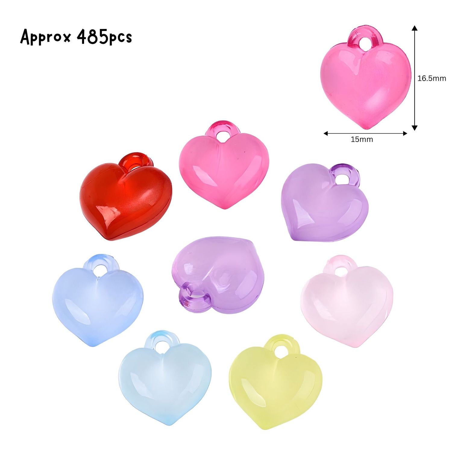 16.5x15x7.5mm Acrylic Pendants, Hearts, Mixed Colors, Approx 100pcs, Hole 2.5mm, 17.64oz