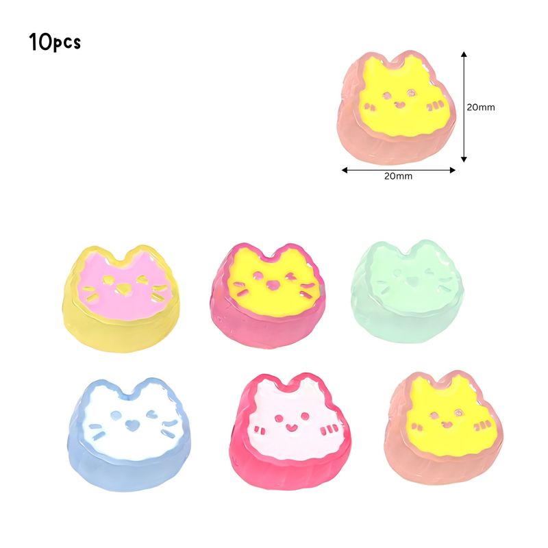 Acrylic Cat Face Beads, 20x20mm, Mixed Colors, 10pcs, Hole 2mm, Cell Phone Decor, 1.02oz