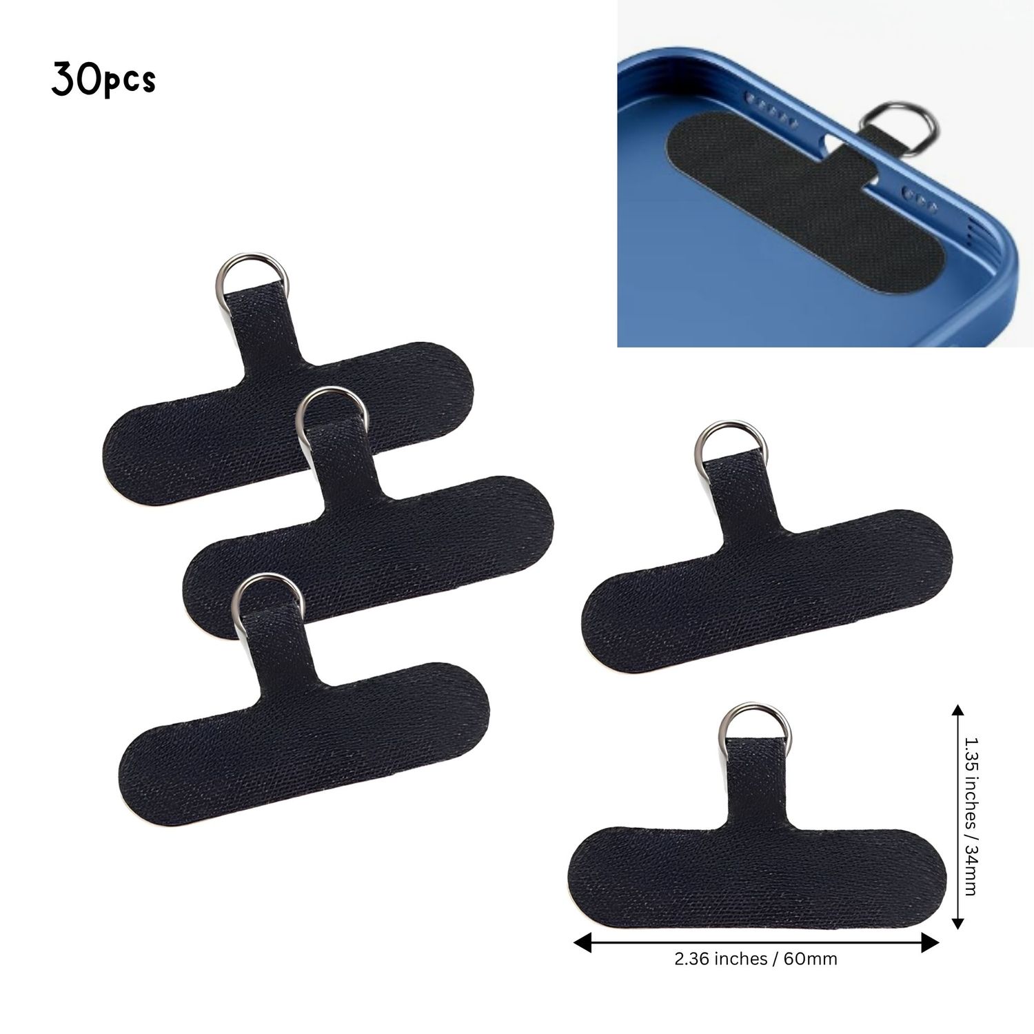 Cell Phone Straps Accessories, 30pcs, Black, 3.7x6x0.25cm, Connectors/Links, 1.45oz