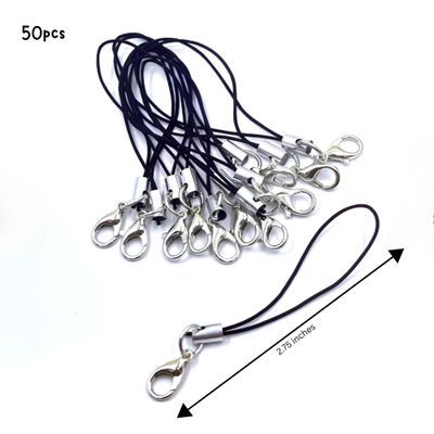 Mobile Cell Phone Straps, 50pcs, Black, 2.75", Polyester Cord, Silver Plated Alloy Findings, 0.92oz