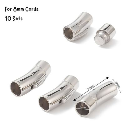 Stainless Steel Bayonet Clasp, 10 Sets, 8mm Hole, 31x11x10mm, For 8mm Cords, 4oz