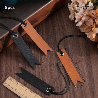 Bookmarks, Leather Black &amp; Brown, 8pcs, w/Silver Plated Iron Grommets, 95x20x1.5mm, (3.75"x0.78"), 1.24oz