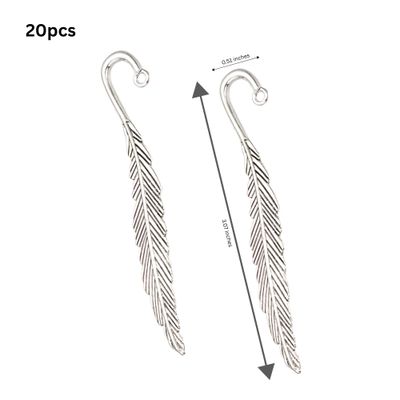 Bookmarks, Antique Silver Tibetan Style Alloy, Feathers, 20pcs, Hole 2mm, 79x13x2.5mm, (3.07"x0.51"), 3.39oz