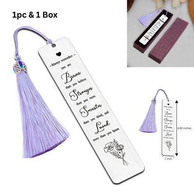 Bookmarks, Stainless Steel Rectangle, 1pc, 1 Box, Inspirational Words, 125x26mm, (4.92"x1"), 2.15oz