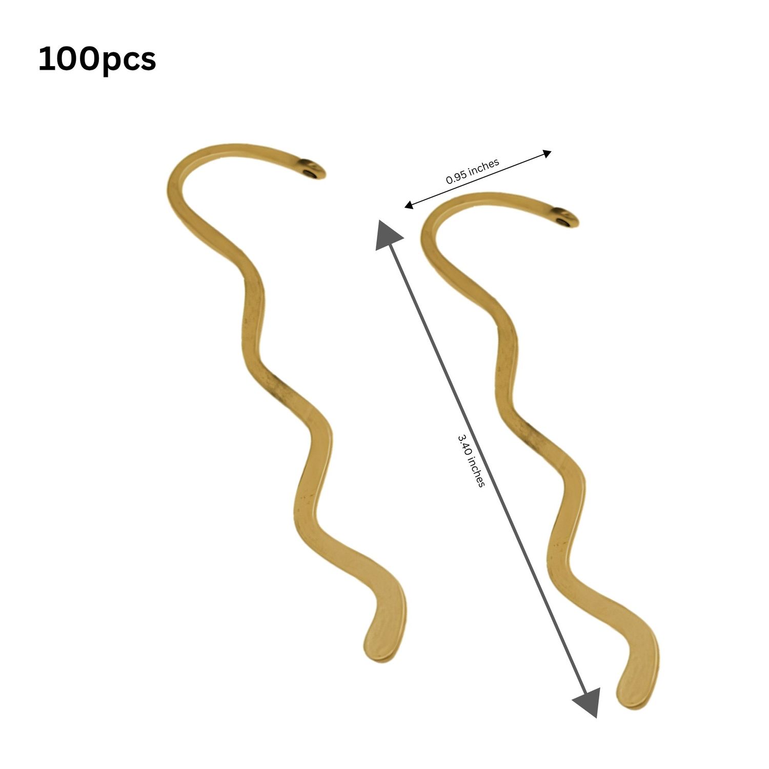 Bookmarks, Gold Plated Alloy, Wavy, 100pcs, Hole 2.5mm, 86x24x1mm, (3.4"x0.95"), 9oz