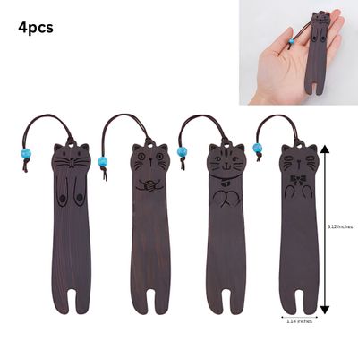 Bookmarks, Wooden Coconut Brown Cats, 4 Styles, 4pcs, 130x29.5x2.5mm, (5.12"x1.14"), 1.76oz