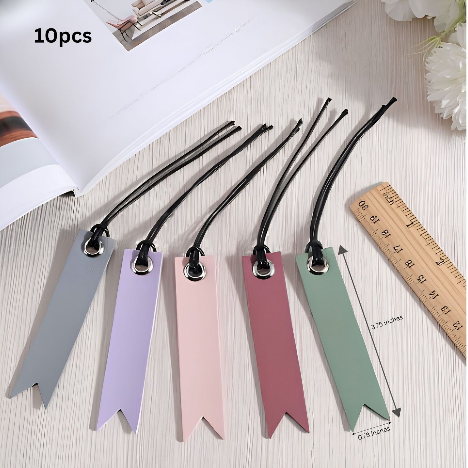 Bookmarks, Leather Pastel Colors, 10pcs, w/Silver Plated Iron Grommets, 95x20x1.5mm, (3.75"x0.78"), 1.52oz