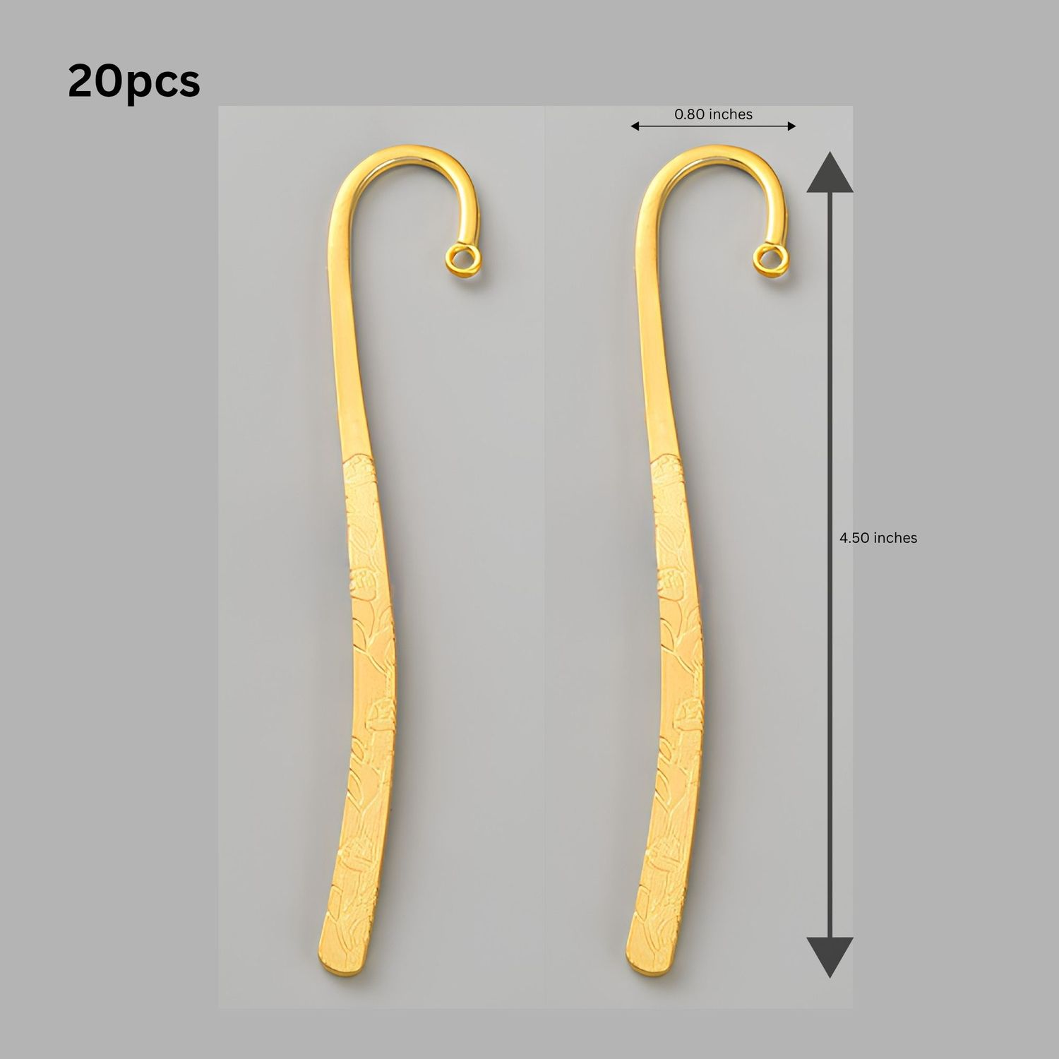 Bookmarks, Gold Plated Alloy, 20pcs, Hole 2.5mm, 114x20x2mm, (4.5"x0.80"), 2.43oz