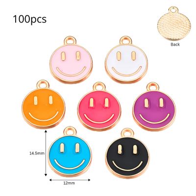 Smiley Faces Pendants, Mixed Colors, Gold &amp; Enamel Plated Alloy, 100pcs, 14.5x12x1.5mm, Hole 1.6mm, 2.82oz