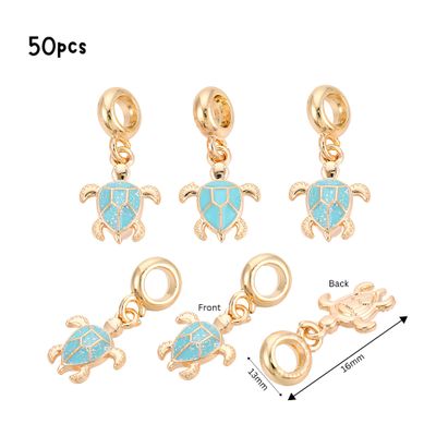 Turtles w/Bails, Sky Blue, Gold &amp; Enamel Plated Alloy, 50pcs, 16x13x3mm, Hole 4.2mm, Cell Phone Decor, Charms/Pendants, 3.28oz