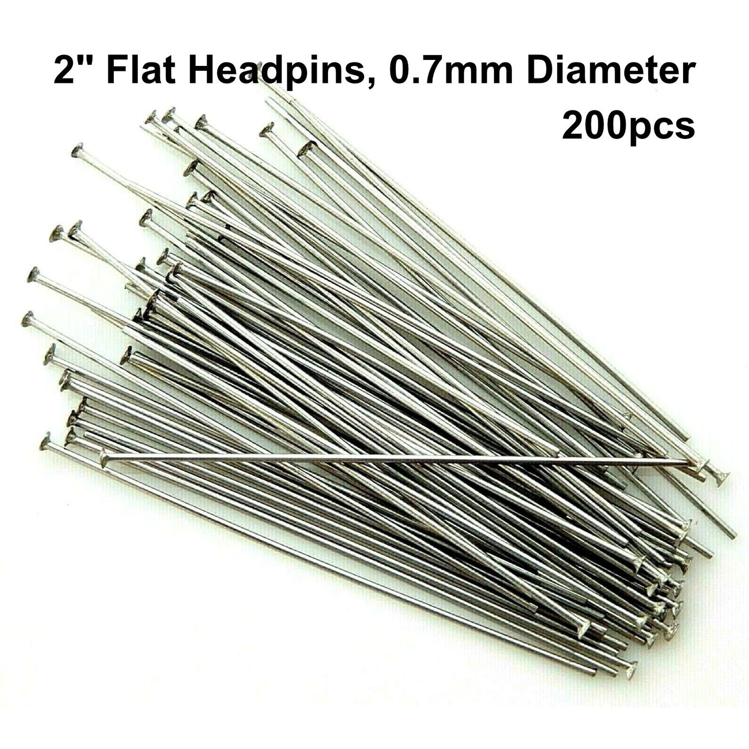 2" Flat Stainless Steel Headpins/Head Pins, Approx 200pcs, 0.7mm/21 Guage, 1.24oz
