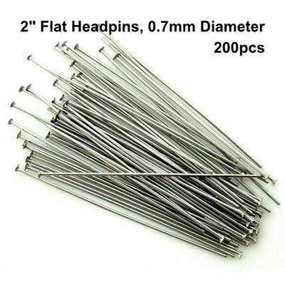 2" Flat Stainless Steel Headpins/Head Pins, Approx 200pcs, 0.7mm/21 Guage, 1.24oz