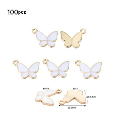 Butterfly Pendants, White, Gold &amp; Enamel Plated Alloy, 100pcs, 19.5x16.5x2mm, Hole 1.6mm, Cell Phone Decor, 4.34oz