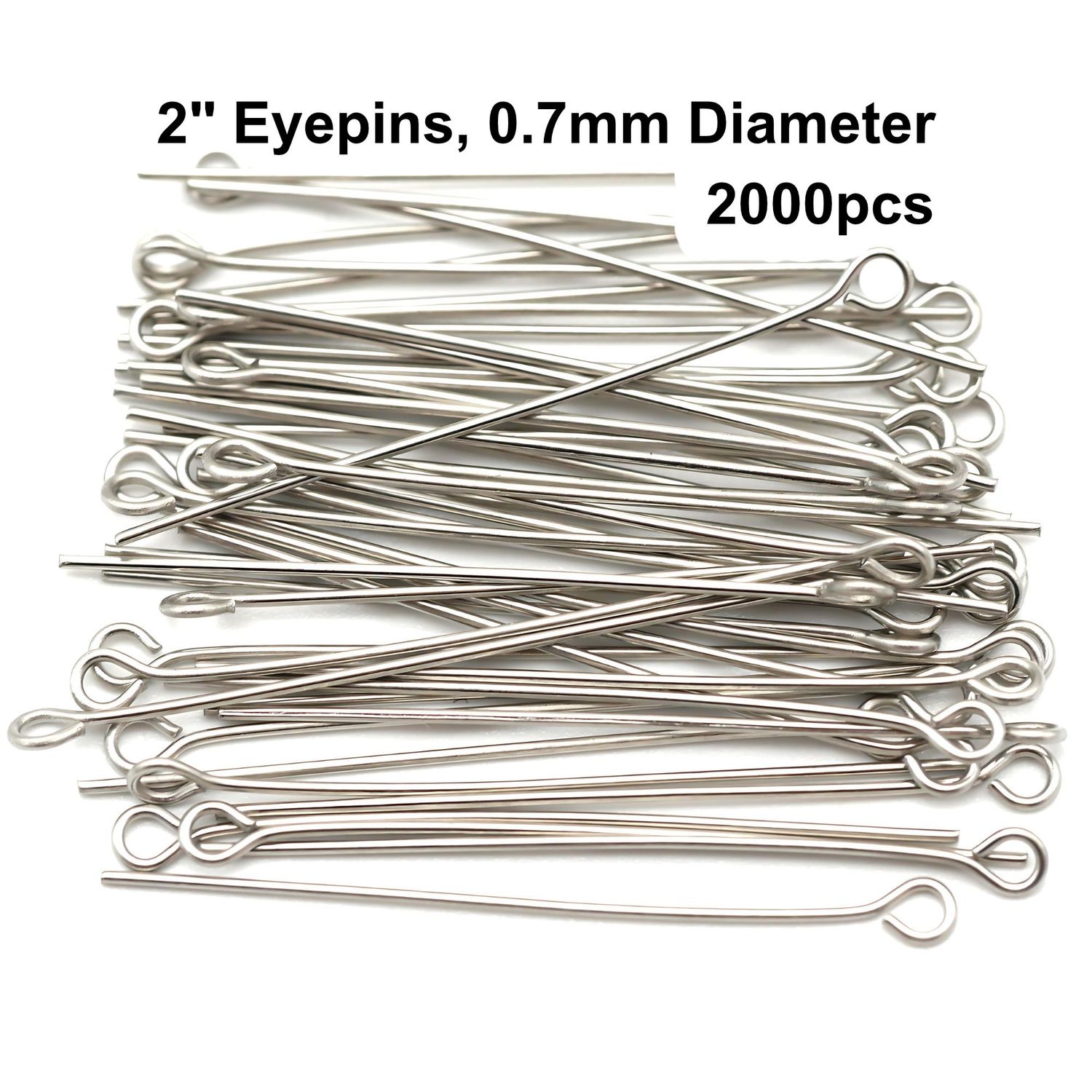 2" Stainless Steel Eye Pins/Eyepins, Approx 2000pcs, 0.7mm/21 Guage, 2mm Hole, 12.45oz