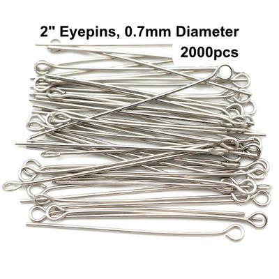 2" Stainless Steel Eye Pins/Eyepins, Approx 2000pcs, 0.7mm/21 Guage, 2mm Hole, 12.45oz