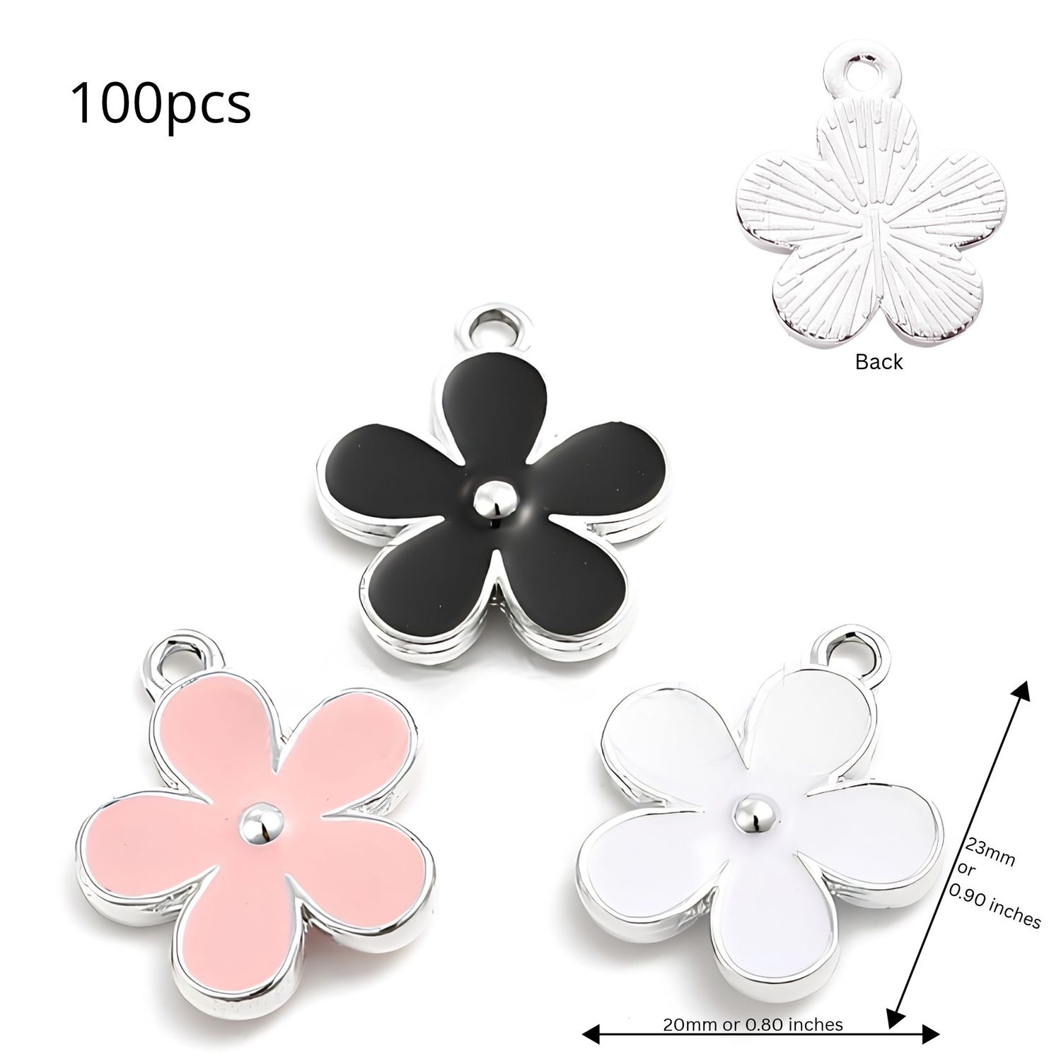 Flower Pendants, Mixed Colors, Silver &amp; Enamel Plated Alloy, 100pcs, 23x20x4mm, Hole 2mm, Cell Phone Decor, 9.88oz