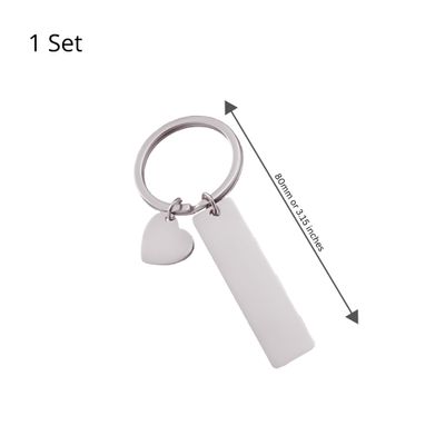 Key Rings, Stainless Steel Heart &amp; Rectangle Charms, 1 Set, 80mm / 3.15 Inches, 2.36oz