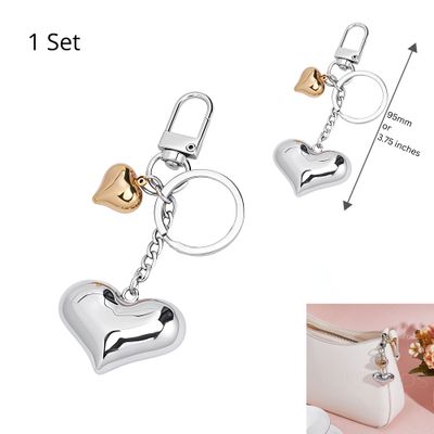 Key Rings, Stainless Steel Heart Charms, Silver and Gold Plated Alloy, 1 Set, 95mm / 3.75 Inches, w/Swivel Clasp, 0.88oz