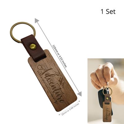 Key Rings, Walnut Wooden Rectangle Charms, Adventure, 1 Set, 115mm / 4.53 Inches, 0.35oz