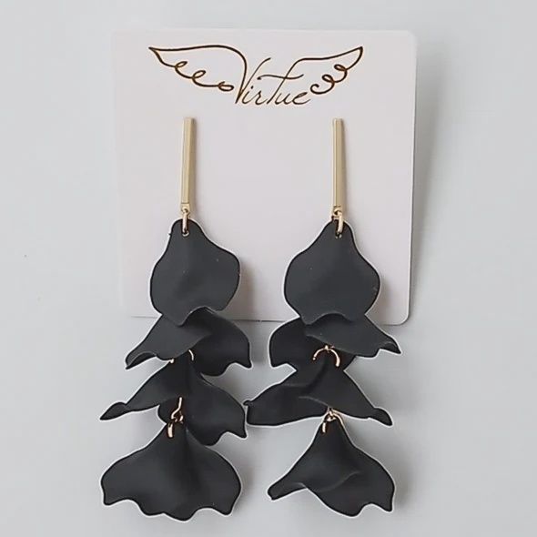 Bar Post Hyacinth Petal Earrings, Color: Black