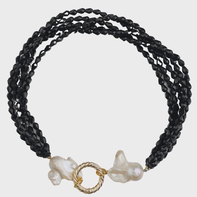 Black Crystal Multi-Strand Necklace
