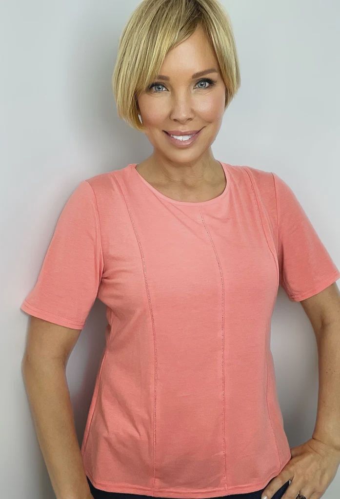 Ethyl SS Seamed Tee (230536), Color: Coral, Size: Medium