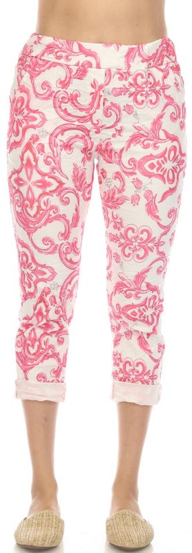 Flora Ashley Print Pant (9536CP) Hot Pink
